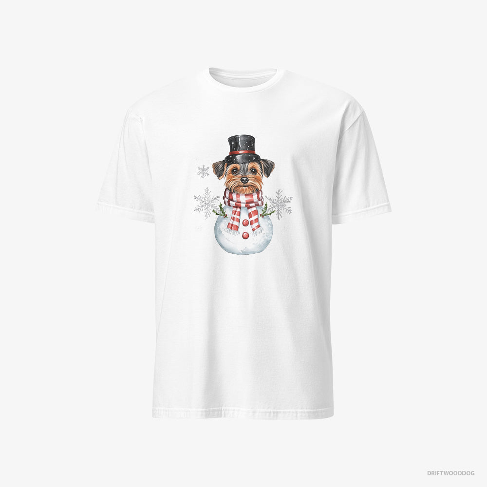 Yorkshire Terrier T-Shirt – Men White T-Shirt Classic – in a Snowman Costume (on White Background)