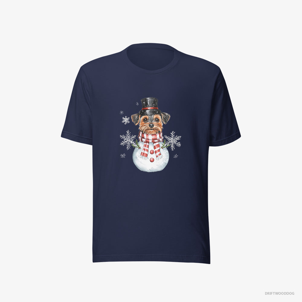 Yorkshire Terrier T-Shirt – Men Navy T-Shirt Eco-Friendly – in a Snowman Costume (on White Background)