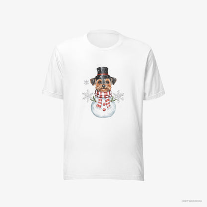 Yorkshire Terrier T-Shirt – Men White T-Shirt Eco-Friendly – in a Snowman Costume (on White Background)