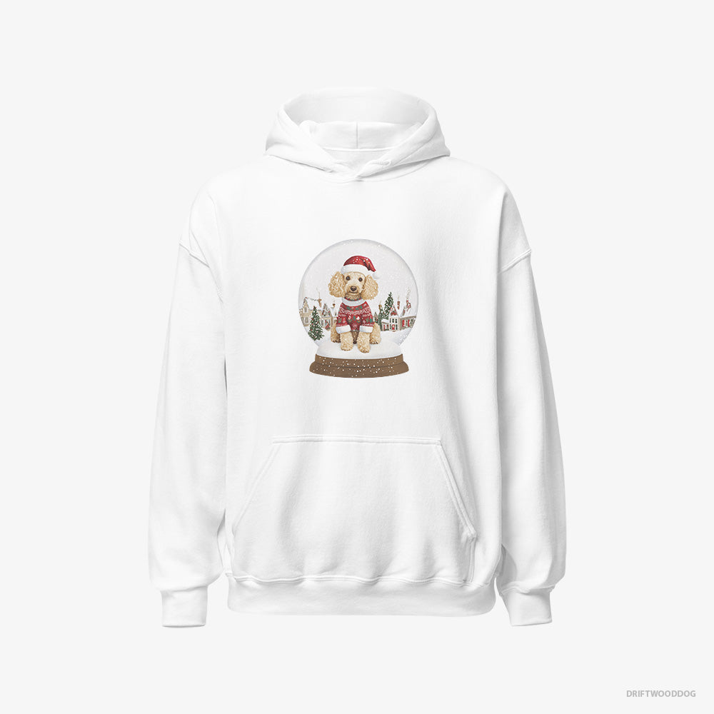 Poodle Hoodie – Men White Hoodie Classic – in a Christmas Snow Globe (on White Background)