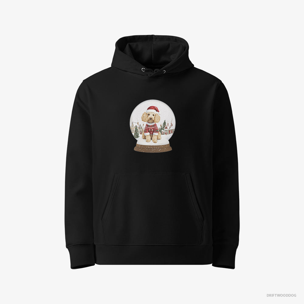 Poodle Hoodie – Men Black Hoodie Eco-Friendly – in a Christmas Snow Globe (on White Background)