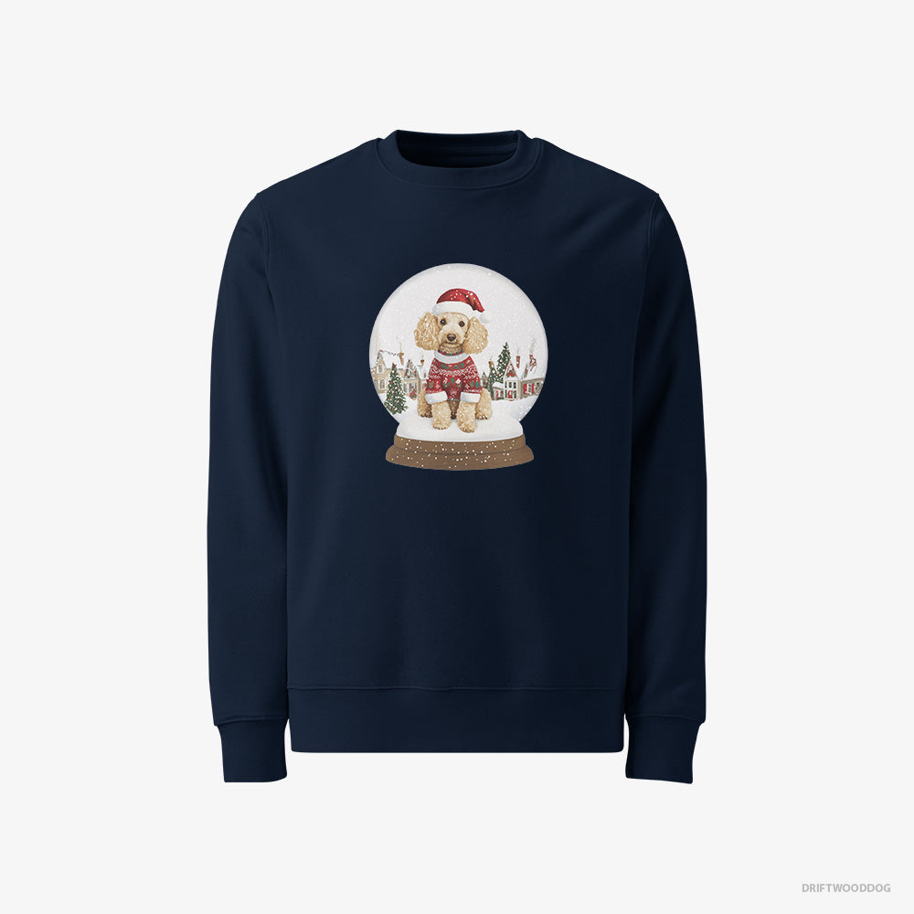 Poodle Sweatshirt – Men Navy Sweatshirt Classic – in a Christmas Snow Globe (on White Background)