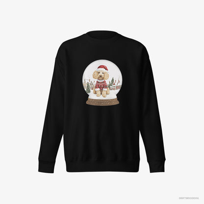 Poodle Sweatshirt – Women Black Sweatshirt Eco-Friendly – in a Christmas Snow Globe (on White Background)