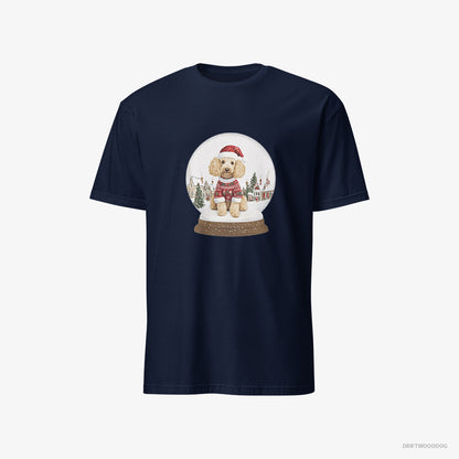 Poodle T-Shirt – Men Navy T-Shirt Classic – in a Christmas Snow Globe (on White Background)