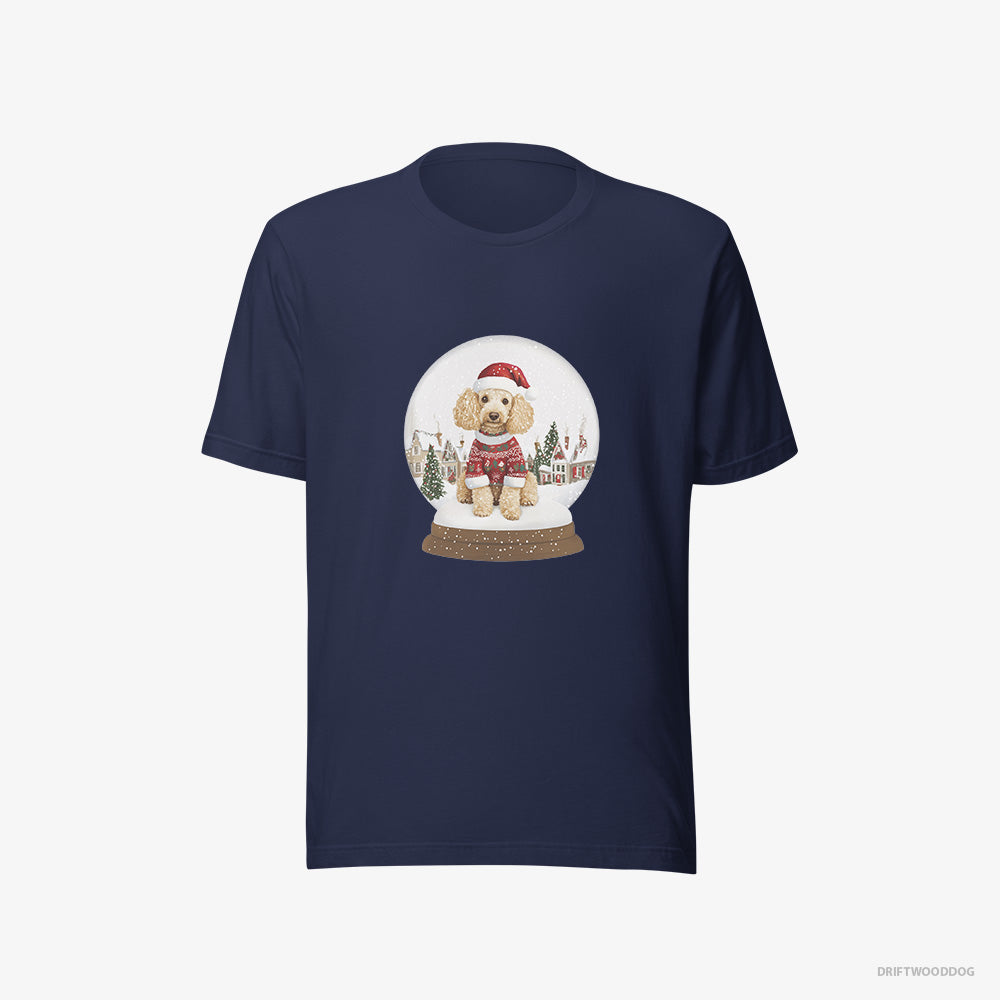 Poodle T-Shirt – Men Navy T-Shirt Eco-Friendly – in a Christmas Snow Globe (on White Background)