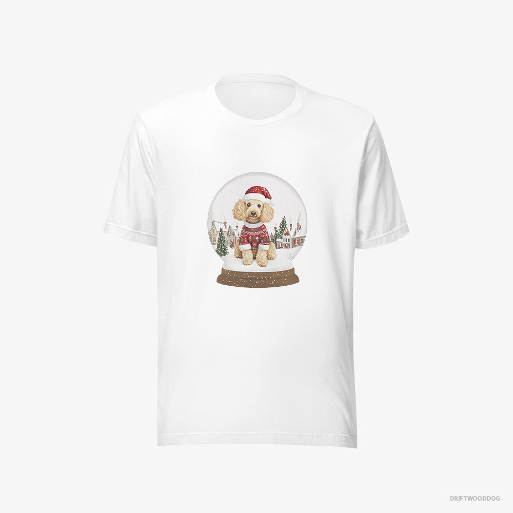 Poodle T-Shirt – Men White T-Shirt Eco-Friendly – in a Christmas Snow Globe (on White Background)