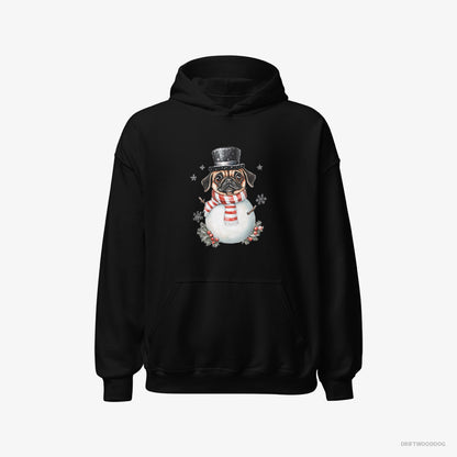 Pug Rocking a Snowman Costume Black Hoodie