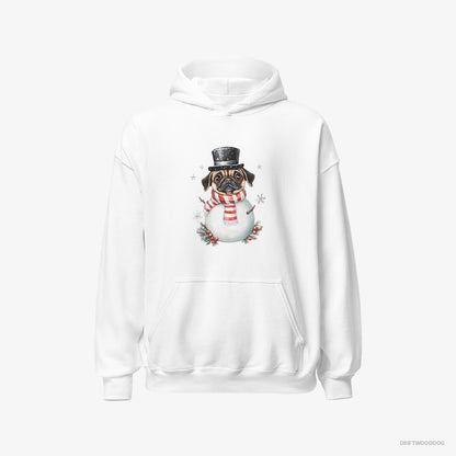 Pug Hoodie – Men White Hoodie Classic – Rocking a Snowman Costume (on White Background)