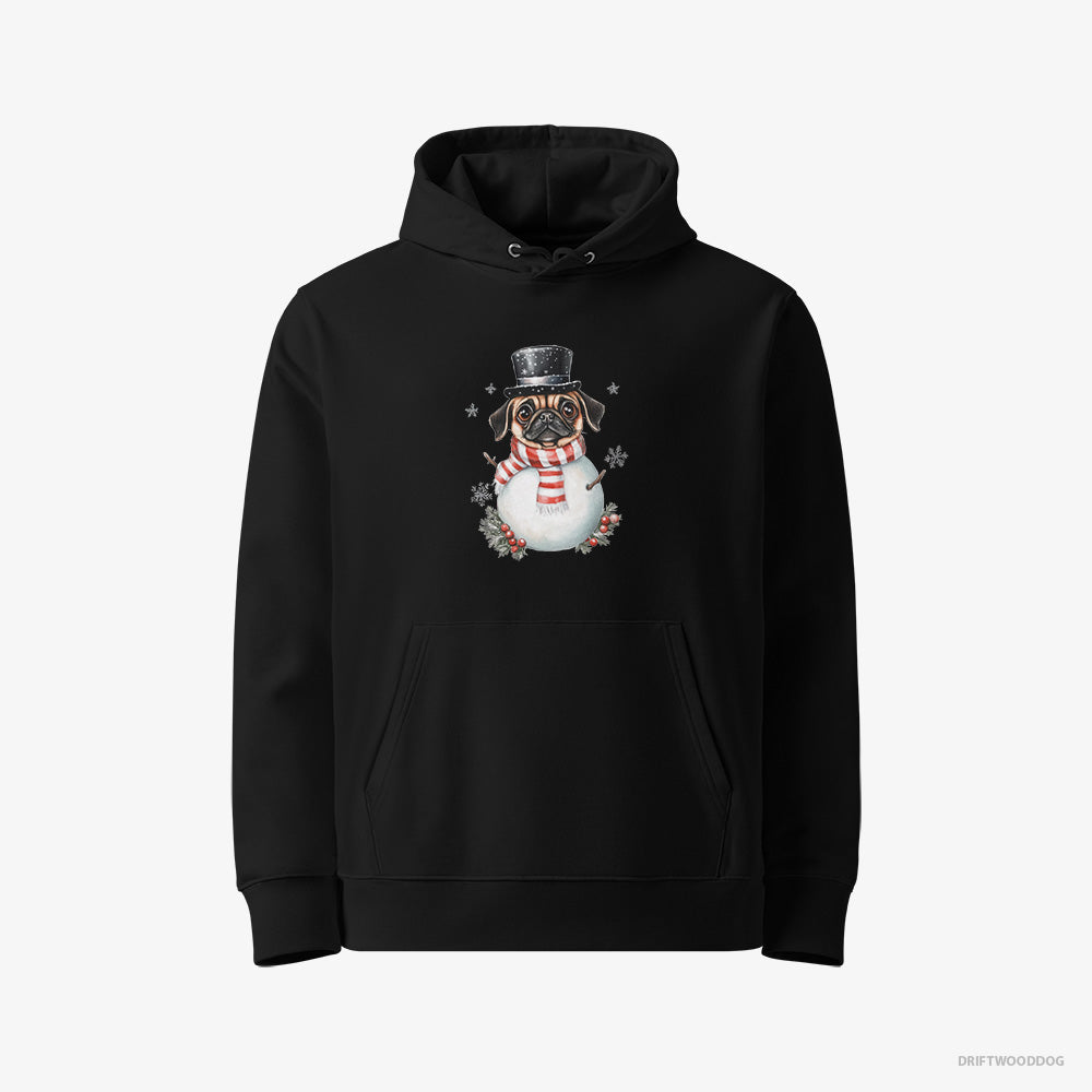 Pug Rocking a Snowman Costume – Men's Hoodie Black Eco – Eco-Friendly