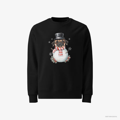 Pug Sweatshirt – Men Black Sweatshirt Classic – Rocking a Snowman Costume (on White Background)