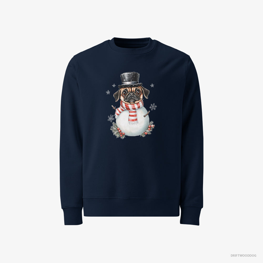 Pug Sweatshirt – Men Navy Sweatshirt Classic – Rocking a Snowman Costume (on White Background)