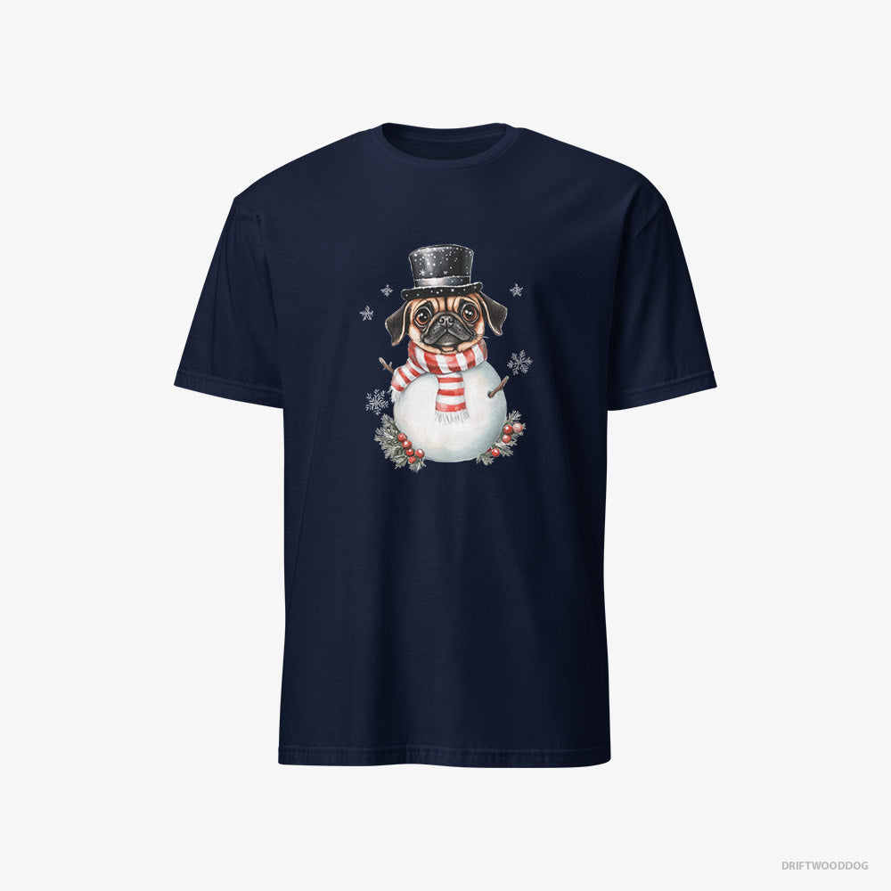 Pug T-Shirt – Men Navy T-Shirt Classic – Rocking a Snowman Costume (on White Background)