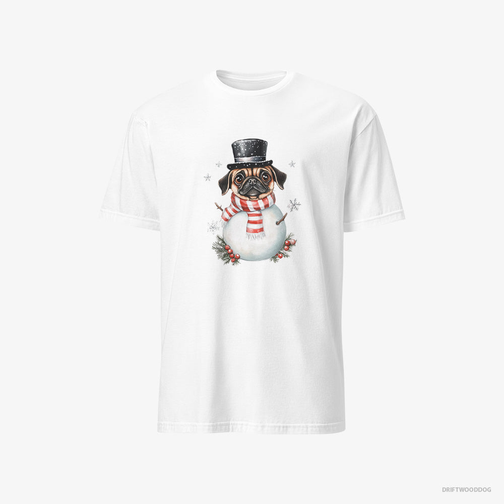 Pug T-Shirt – Men White T-Shirt Classic – Rocking a Snowman Costume (on White Background)