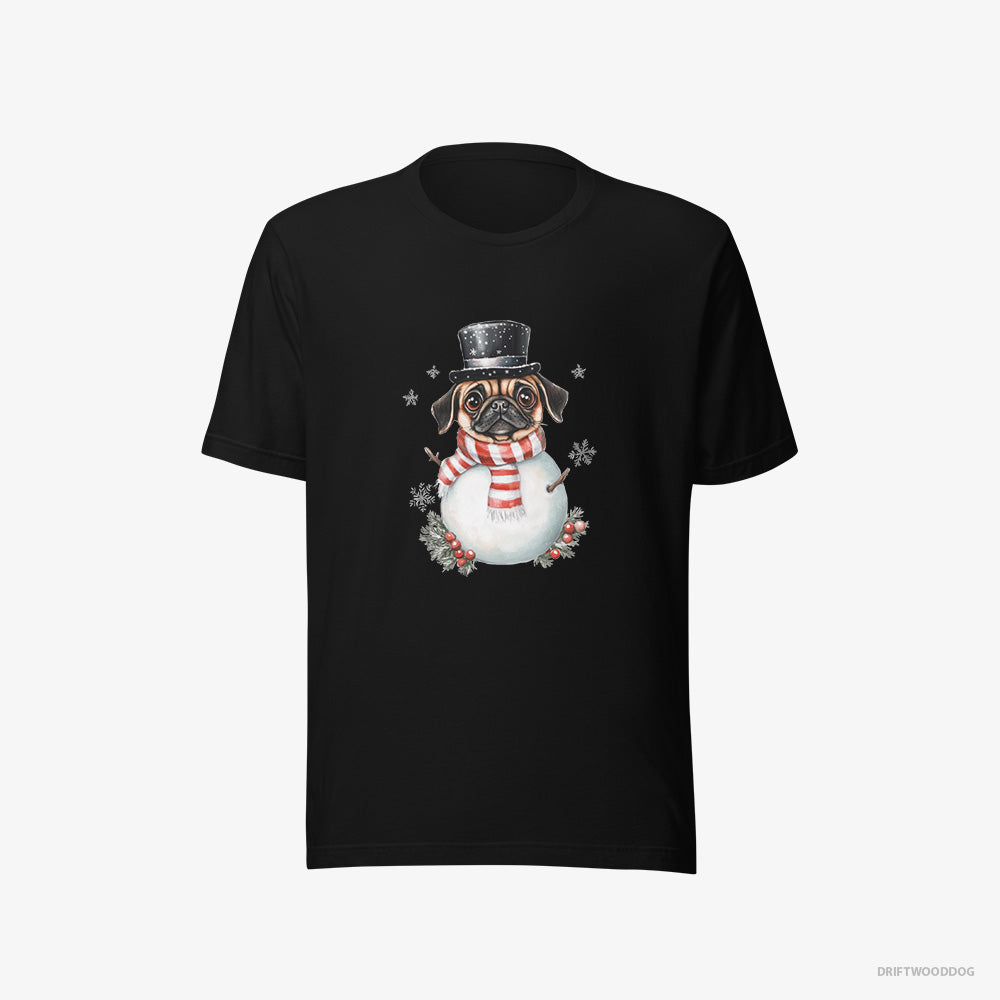 Pug T-Shirt – Men Black T-Shirt Eco-Friendly – Rocking a Snowman Costume (on White Background)