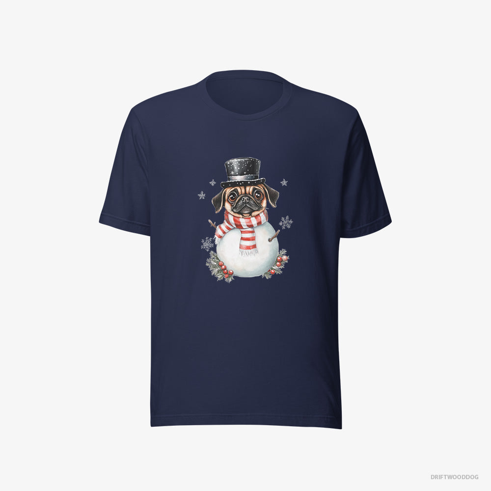 Pug T-Shirt – Men Navy T-Shirt Eco-Friendly – Rocking a Snowman Costume (on White Background)