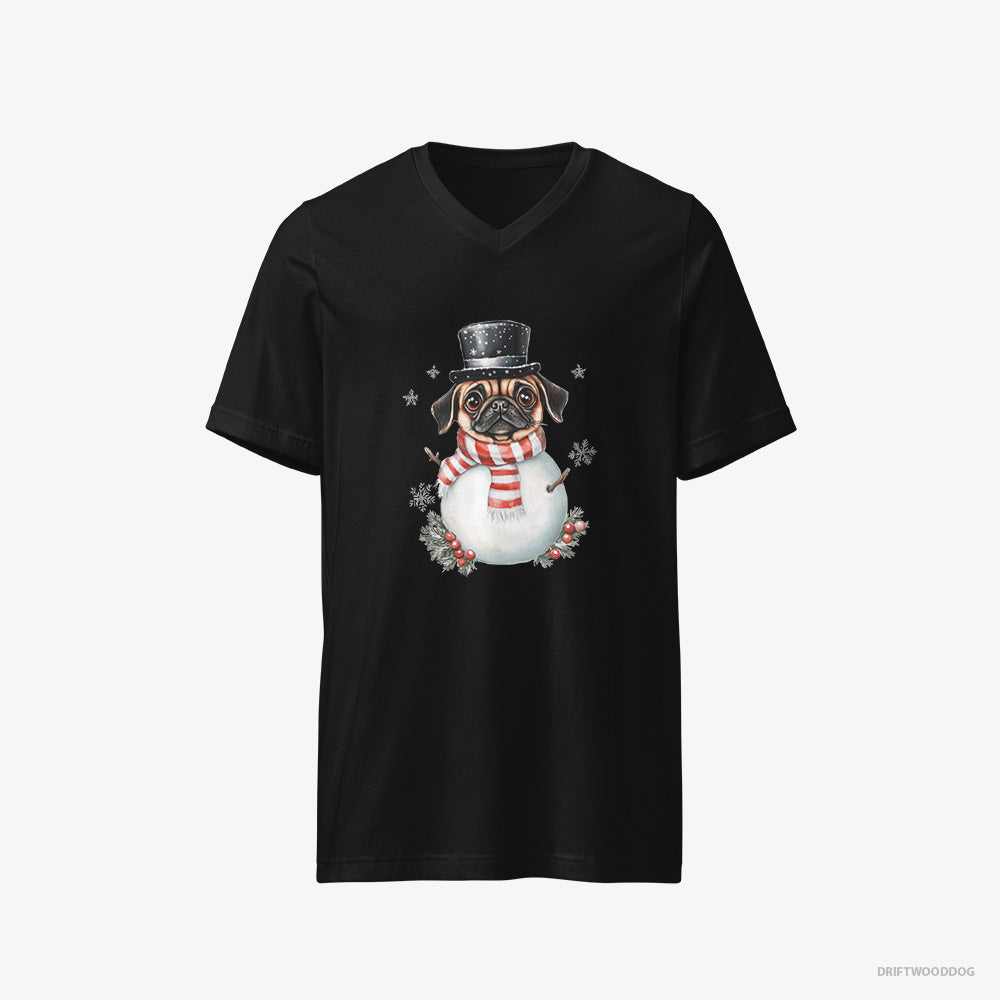 Pug Rocking a Snowman Costume – Men's T-Shirt Black V-Neck – V-Neck