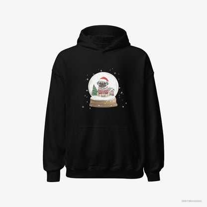 Pug in a Festive Snow Globe Black Hoodie