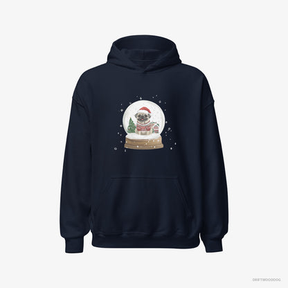 Pug in a Festive Snow Globe Navy Hoodie