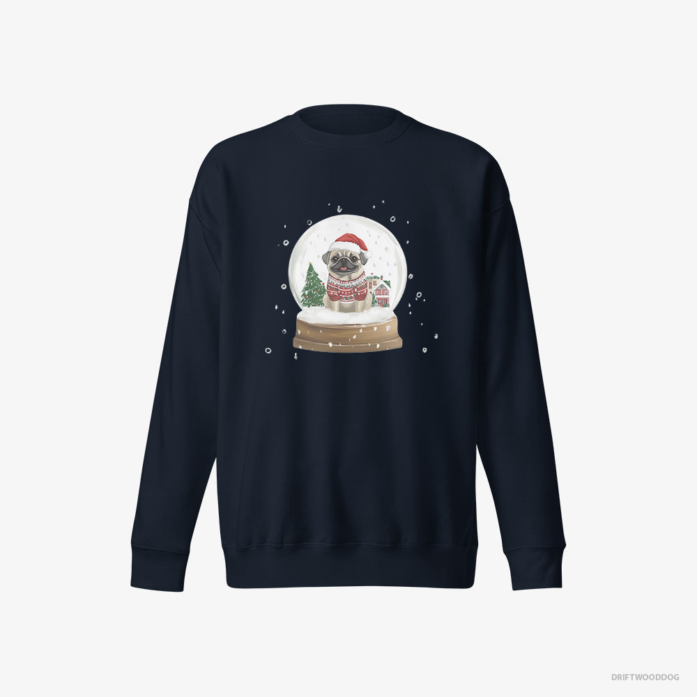 Pug in a Festive Snow Globe – Women's Sweatshirt Navy Eco – Eco-Friendly