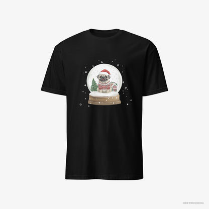 Pug in a Festive Snow Globe Black T-Shirt