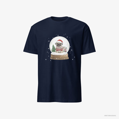 Pug in a Festive Snow Globe Navy T-Shirt