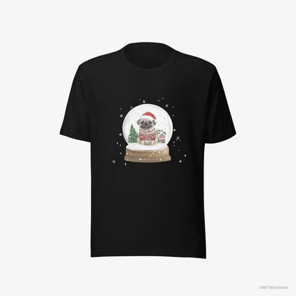 Pug in a Festive Snow Globe Black T-Shirt