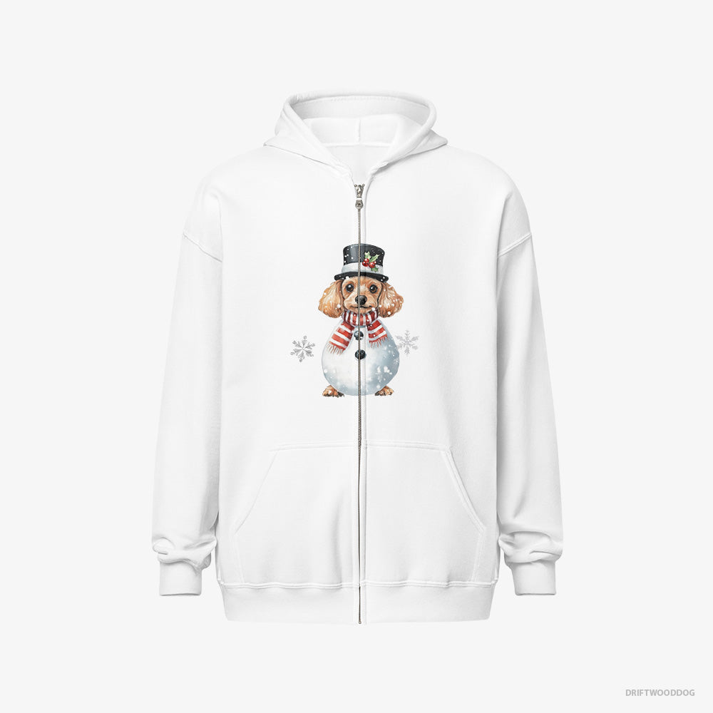 Poodle Hoodie – Men White Hoodie Full-Zip – in a Snowman Suit (on White Background)