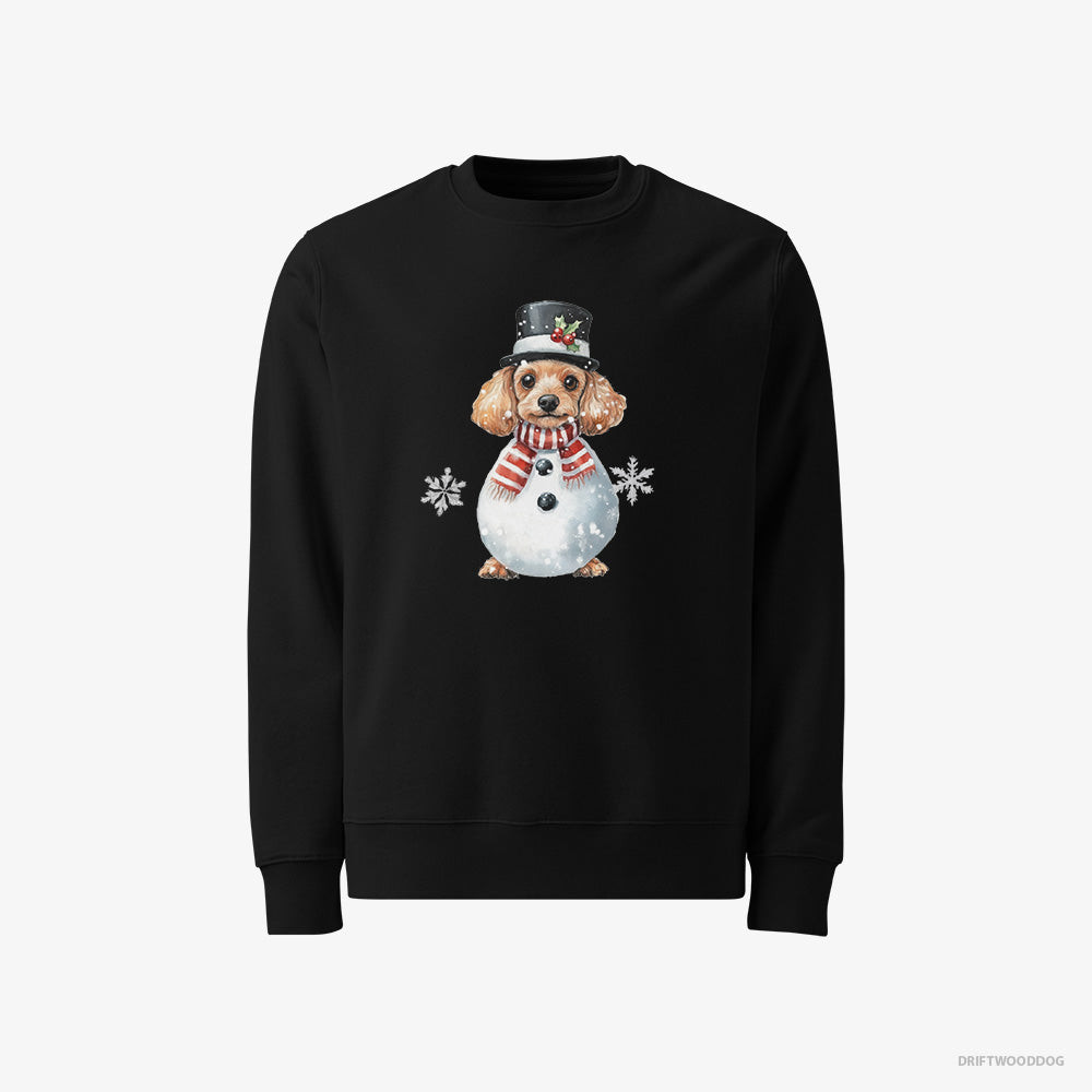 Poodle Sweatshirt – Women Black Sweatshirt Classic – in a Snowman Suit (on White Background)