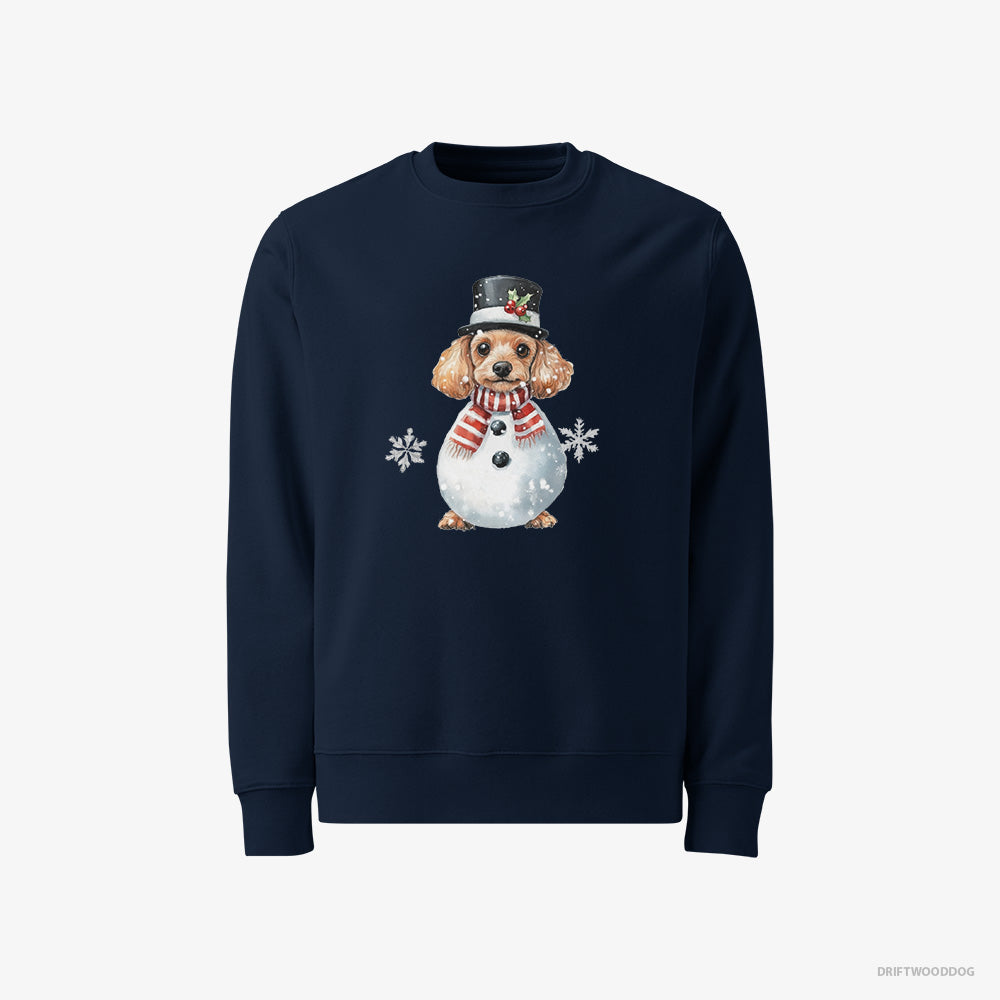 Poodle Sweatshirt – Men Navy Sweatshirt Classic – in a Snowman Suit (on White Background)