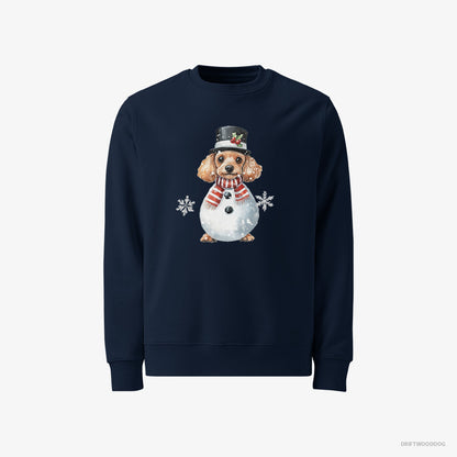 Poodle Sweatshirt – Men Navy Sweatshirt Classic – in a Snowman Suit (on White Background)