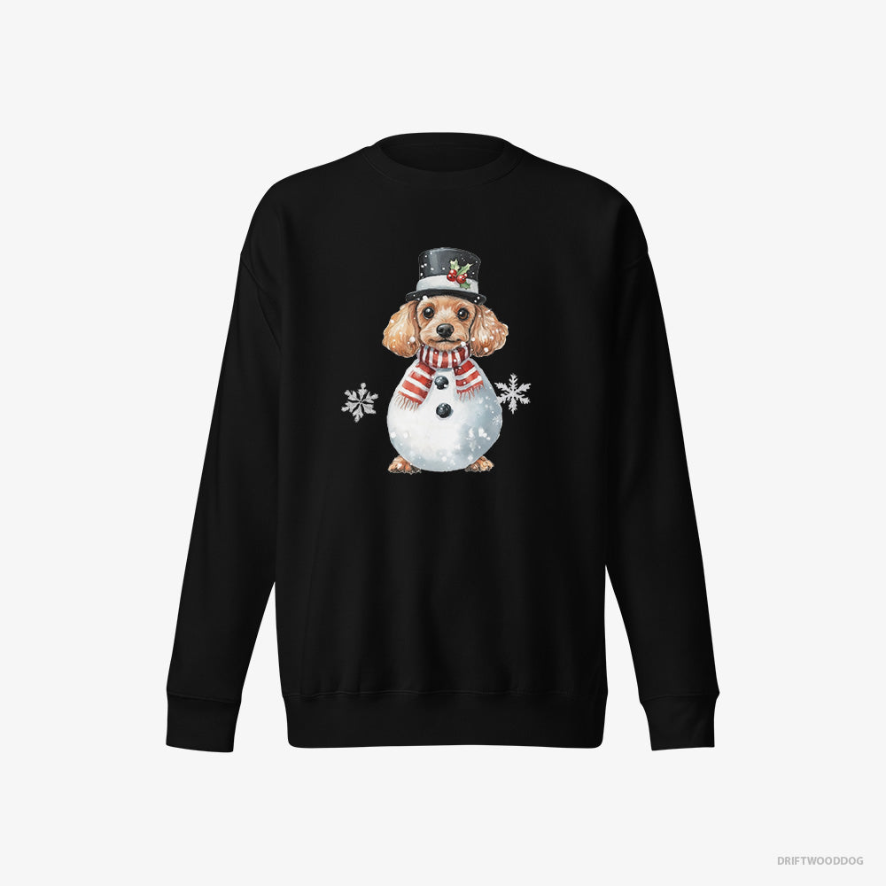 Poodle Sweatshirt – Men Black Sweatshirt Eco-Friendly – in a Snowman Suit (on White Background)