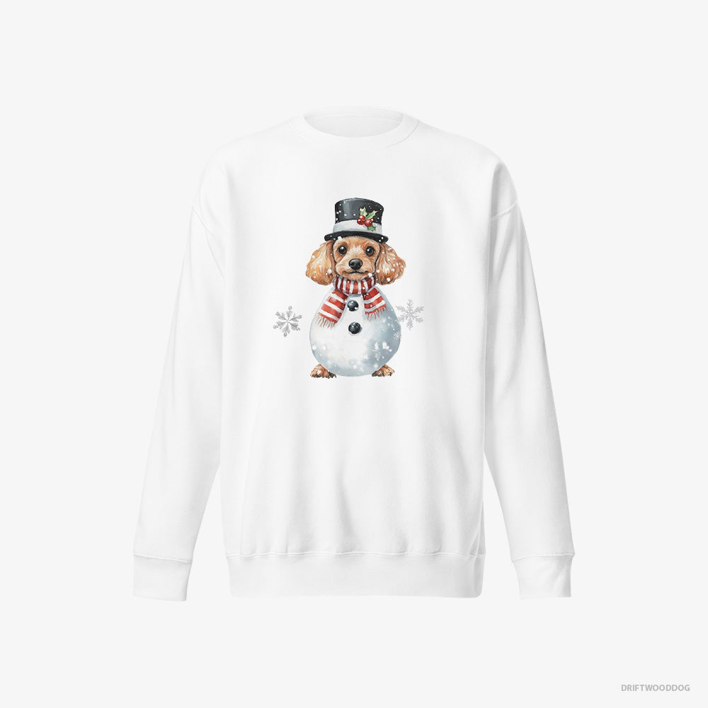 Poodle Sweatshirt – Men White Sweatshirt Eco-Friendly – in a Snowman Suit (on White Background)