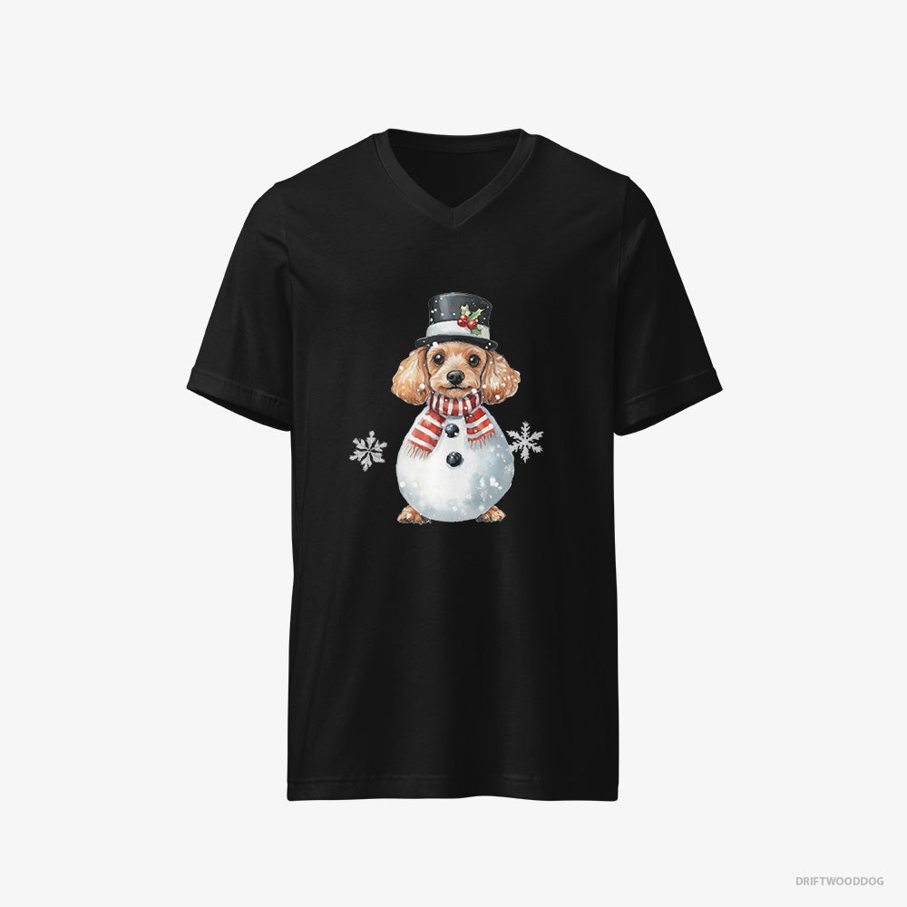 Poodle T-Shirt – Men Black T-Shirt V-Neck – in a Snowman Suit (on White Background)