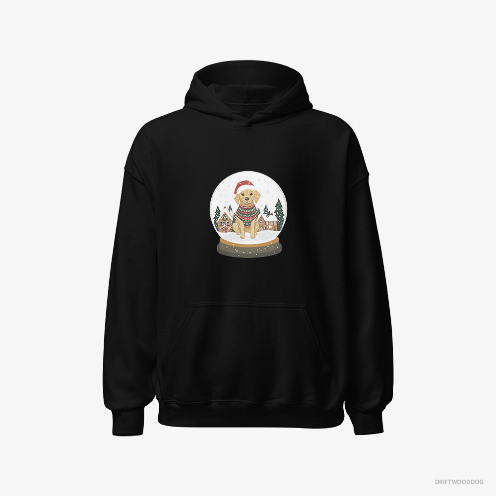 Labrador Retriever Hoodie – Women Black Hoodie Classic – in a Christmas Snow Globe (on White Background)