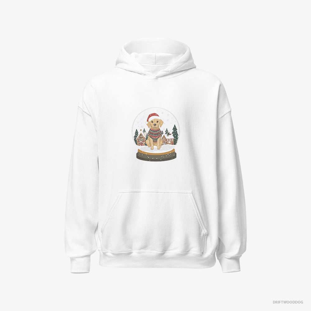 Labrador Retriever Hoodie – Men White Hoodie Classic – in a Christmas Snow Globe (on White Background)