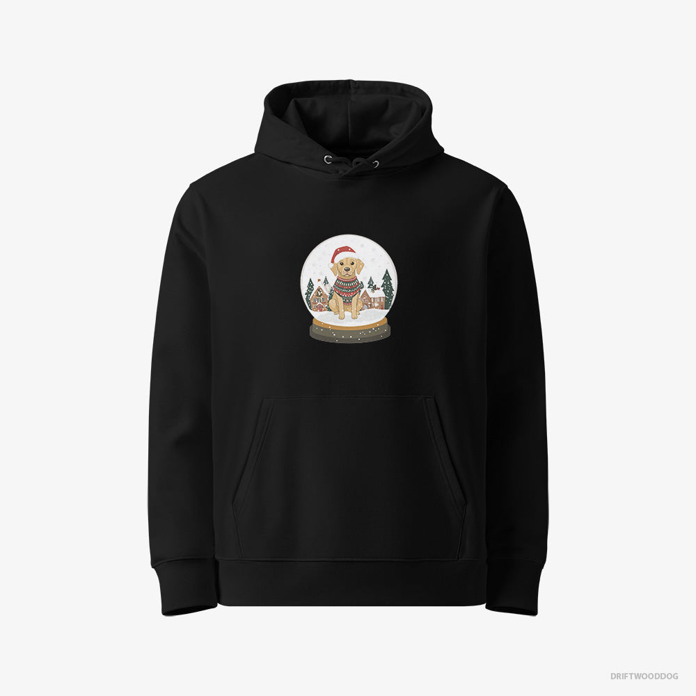 Labrador Retriever Hoodie – Men Black Hoodie Eco-Friendly – in a Christmas Snow Globe (on White Background)