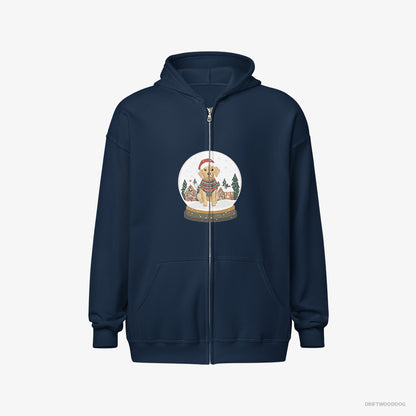 Labrador Retriever Hoodie – Men Navy Hoodie Full-Zip – in a Christmas Snow Globe (on White Background)