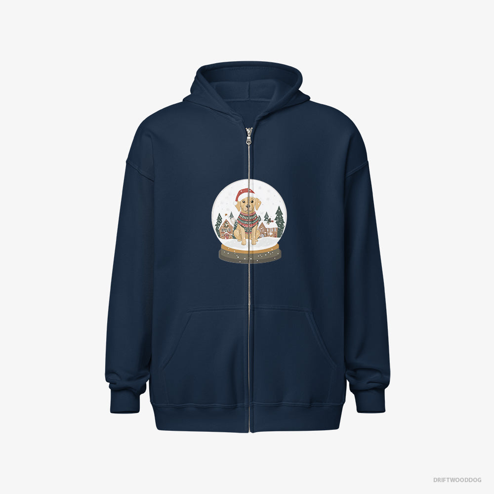 Labrador Retriever in a Christmas Snow Globe – Men's Hoodie Navy Full-Zip – Full-Zip