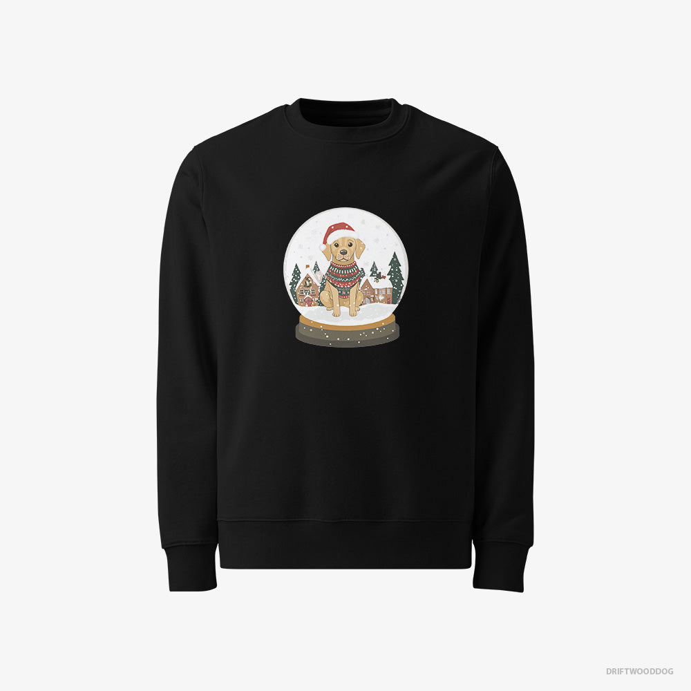 Labrador Retriever Sweatshirt – Men Black Sweatshirt Classic – in a Christmas Snow Globe (on White Background)