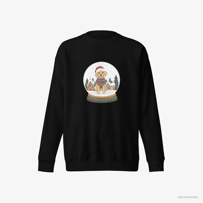 Labrador Retriever Sweatshirt – Men Black Sweatshirt Eco-Friendly – in a Christmas Snow Globe (on White Background)