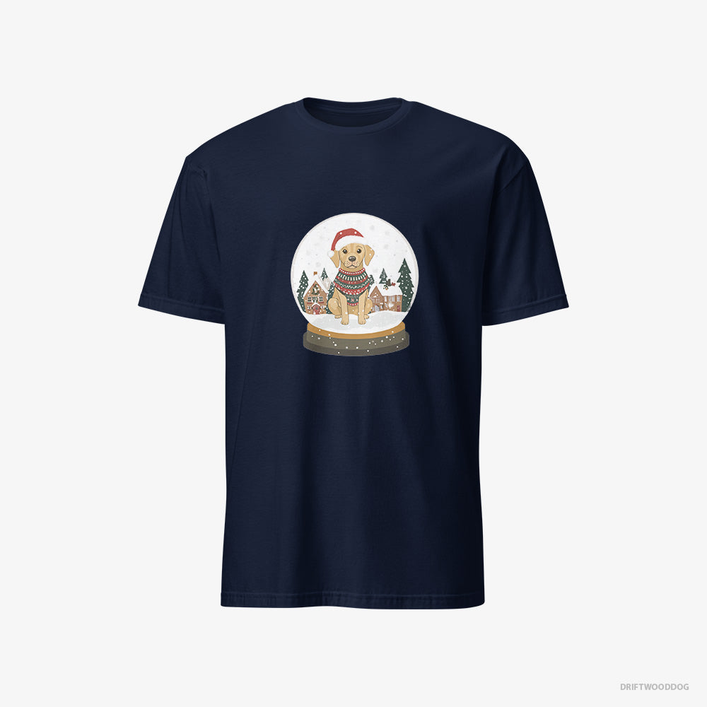 Labrador Retriever T-Shirt – Men Navy T-Shirt Classic – in a Christmas Snow Globe (on White Background)