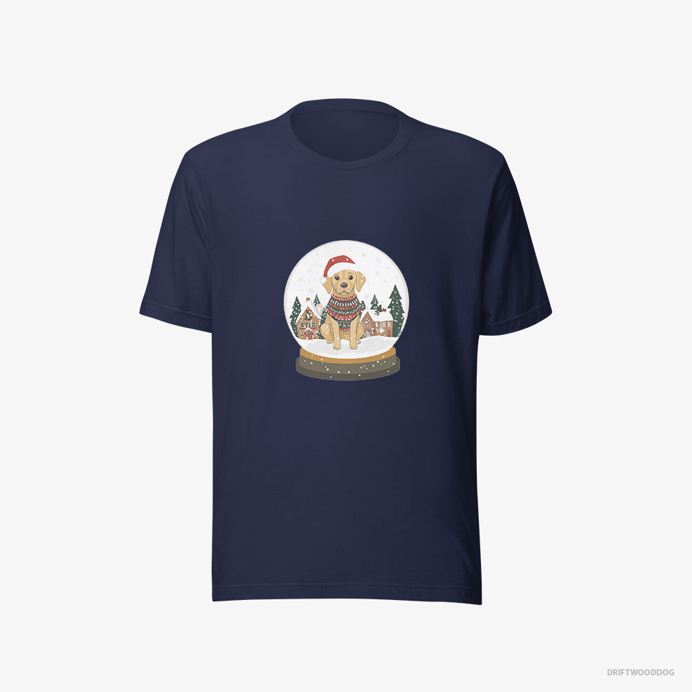 Labrador Retriever T-Shirt – Women Navy T-Shirt Eco-Friendly – in a Christmas Snow Globe (on White Background)