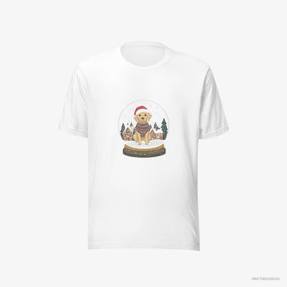 Labrador Retriever T-Shirt – Men White T-Shirt Eco-Friendly – in a Christmas Snow Globe (on White Background)