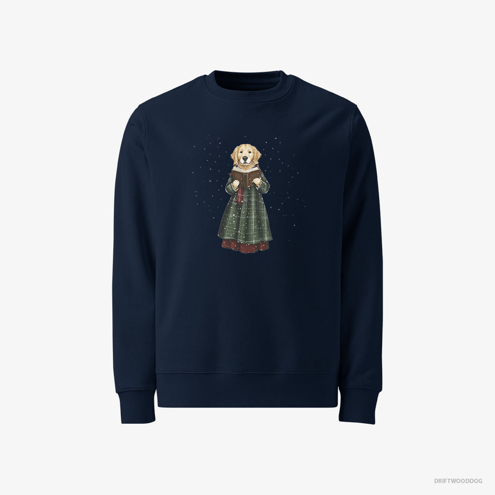 Golden Retriever Sweatshirt – Men Navy Sweatshirt Classic – Carolling with a Book (on White Background)