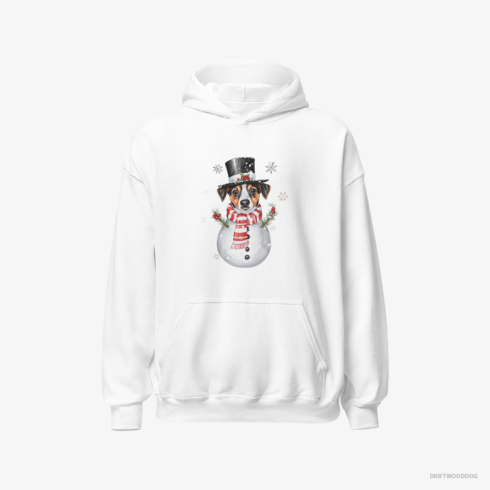 Jack Russell Terrier Hoodie – Men White Hoodie Classic – as a Snowman (on White Background)