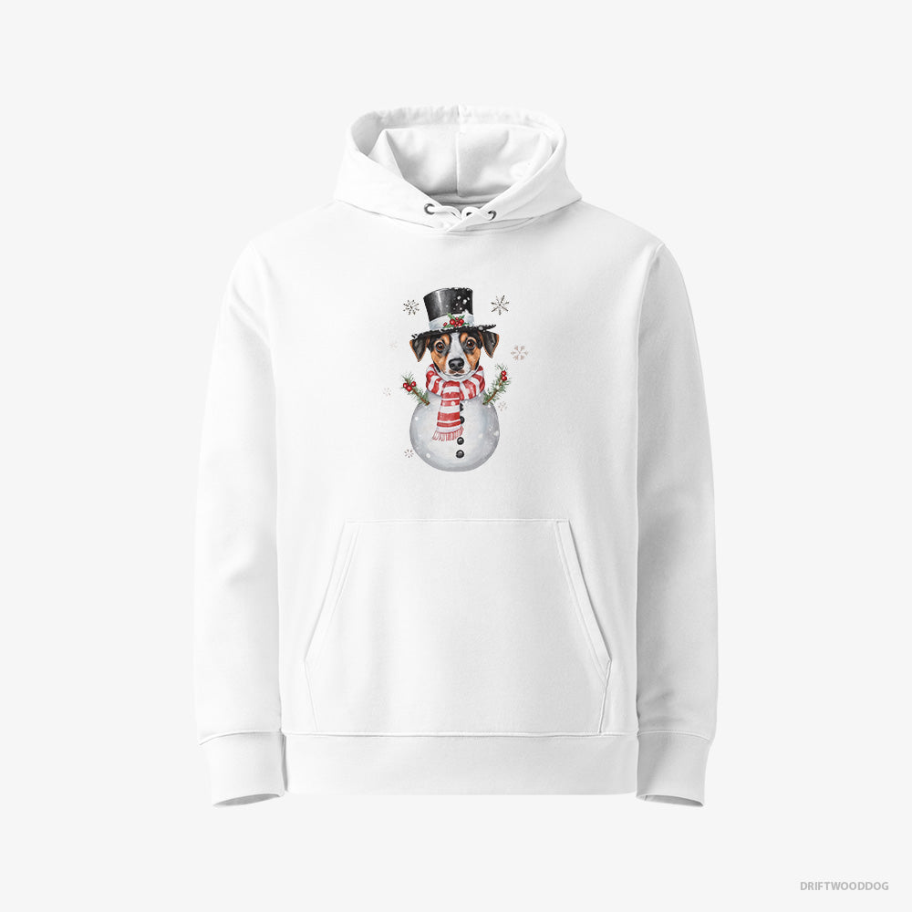 Jack Russell Terrier Hoodie – Women White Hoodie Eco-Friendly – as a Snowman (on White Background)