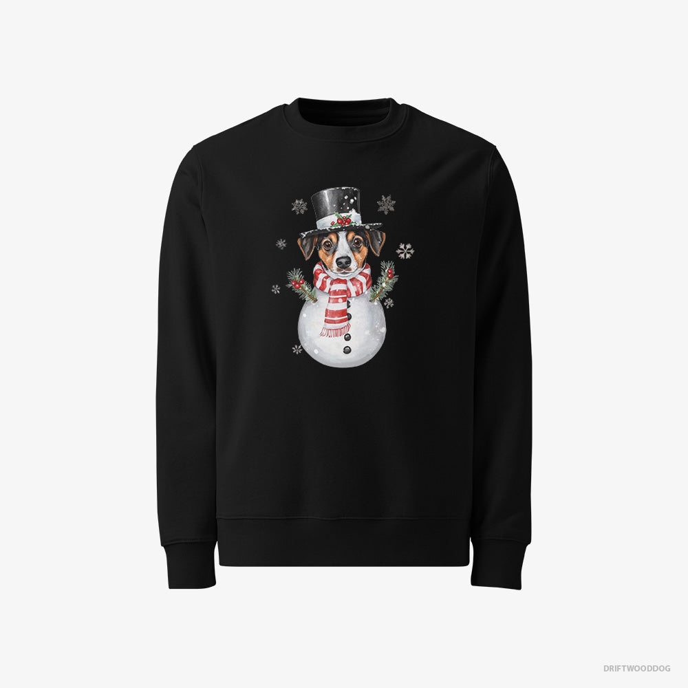 Jack Russell Terrier Sweatshirt – Men Black Sweatshirt Classic – as a Snowman (on White Background)