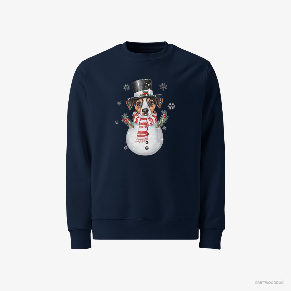 Jack Russell Terrier Sweatshirt – Men Navy Sweatshirt Classic – as a Snowman (on White Background)