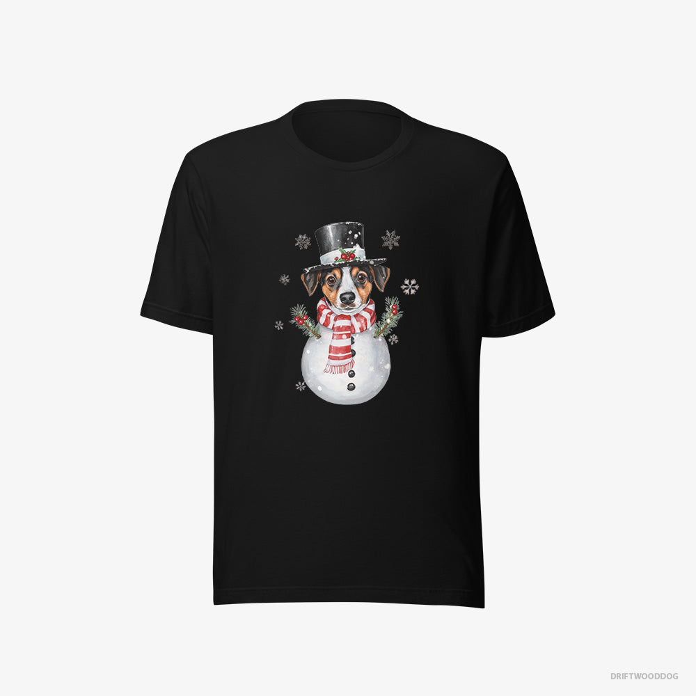 Jack Russell Terrier T-Shirt – Men Black T-Shirt Eco-Friendly – as a Snowman (on White Background)