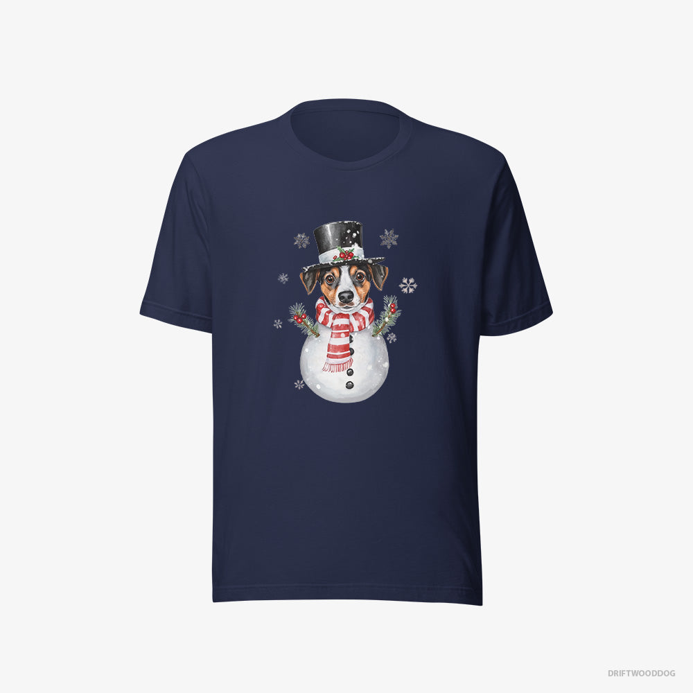 Jack Russell Terrier T-Shirt – Men Navy T-Shirt Eco-Friendly – as a Snowman (on White Background)